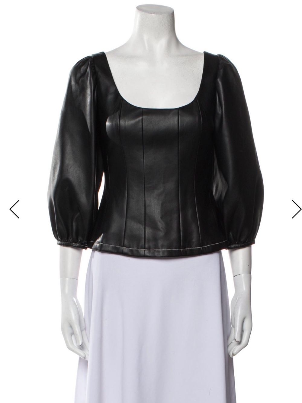 STAUD Black Faux Leather Puff Sleeve Top